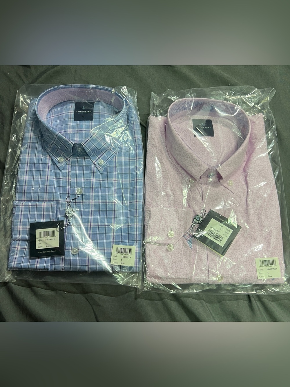 Lot of 2 Tailorbyrd Size Large Multicolor Mens Button Up Dress Shirts Striped